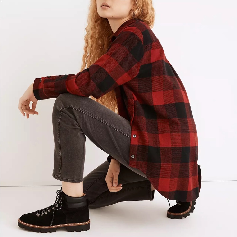 Madewell Flannel Side-Button Oversized Ex-Boyfriend Shirt in Buffalo Check